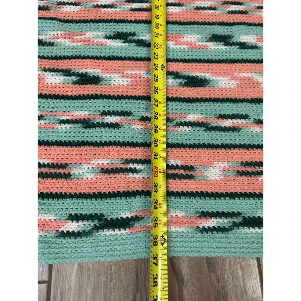 Vintage‎ Handmade Crochet Southwest Style Throw Blanket Afghan 37x72 Fringe